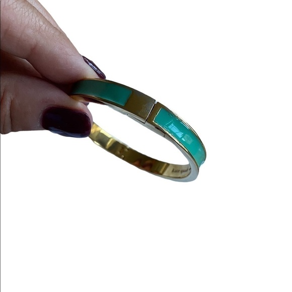 Kate Spade New York Like Hotcakes Gold Tone Teal Enamel Bangle Bracelet with Bag - Picture 9 of 15